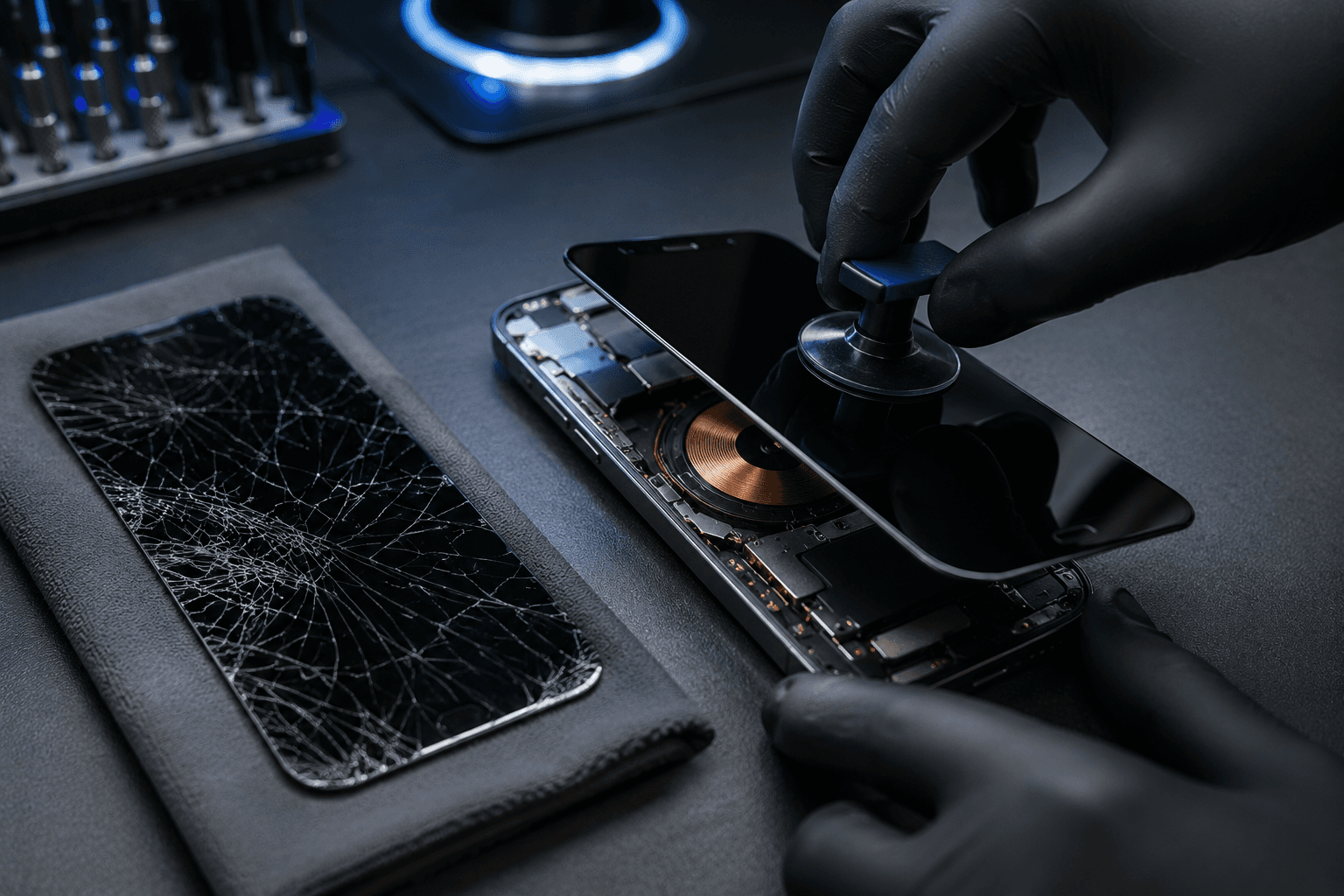 Display-Tausch an einem iPhone — kaputtes Glas wird durch ein neues OLED ersetzt, gsmfactory Erfurt